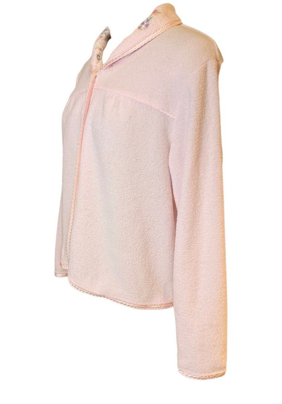 Intimate Essentials Soft Fleece Button Front Pink Bed Jacket Large Embroidered C - Picture 5 of 13